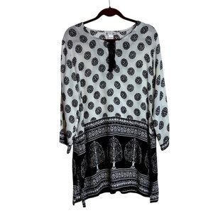 Cute Options Women’s Large Black White Patterned Sheer Top Coverup Dress Trees
